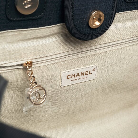 Chanel Small Deauville Black Canvas Logo Shopping Bag - Picture 14 of 16